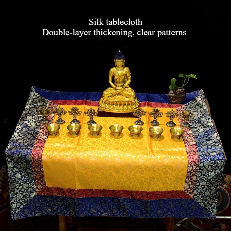 Buddhist Tablecloth Counter Magic Object Pad Yellow Dragon Pattern Embroidered Satin Long Tablecloth Decorate Buddhist Hall