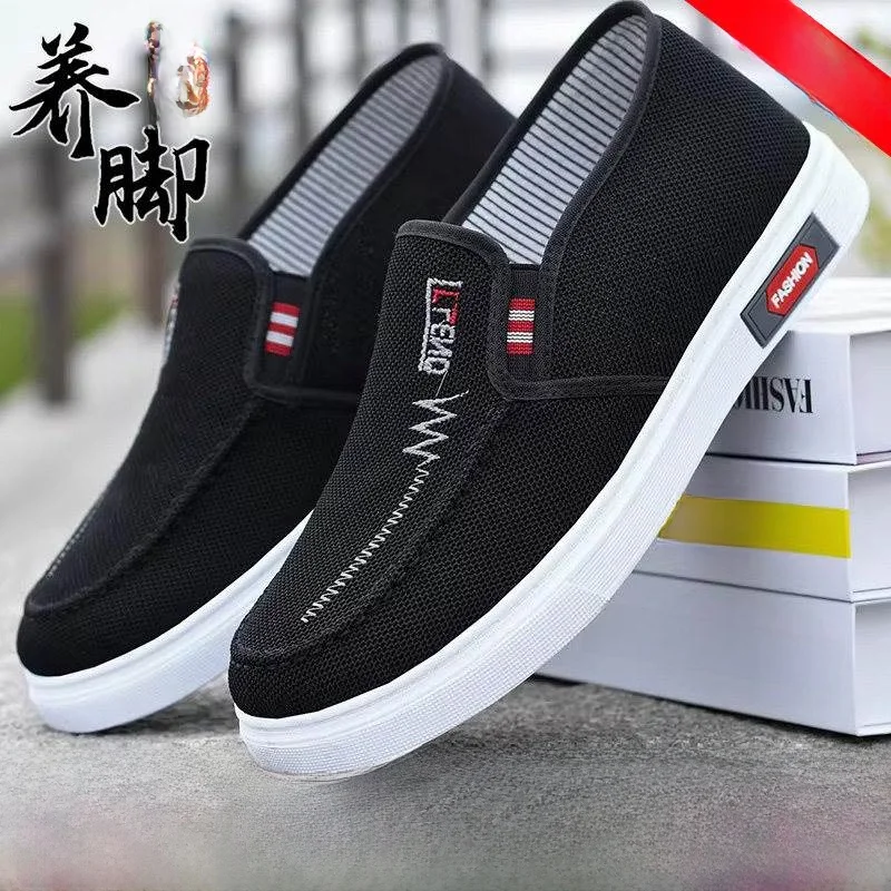 

Men's Slip-On Canvas Shoes Flat Bottom Driving Casual Footwear Breathable Rubber Sole round Toe Comfortable All-Season Footwear