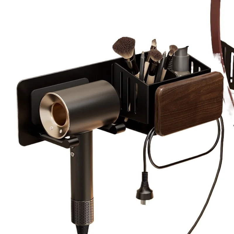 

Walnut hair dryer rack wall hanging non-punching hair dryer bathroom hair dryer bracket multi-functional storage