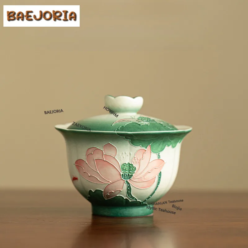 

180ml Hand-painted Lotus Gaiwan Luxury Tea Tureen Tea Bowl With Lid Kit Tea Brewing Cover Bowl Teaware Accessories Collection