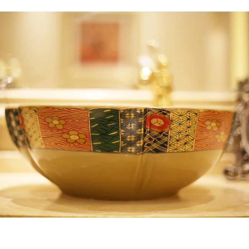 Europe Vintage Style Art Porcelain Countertop Basin Sink Ceramic Bathroom Vessel Sinks Vanities ceramic vessel basin