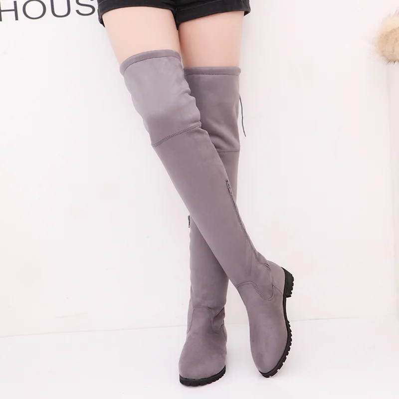 Autumn Newest Red Suede Round Toe Over The Knee Boots 2019 Thick Heels Woman Fashion Boots Winter Long Boots