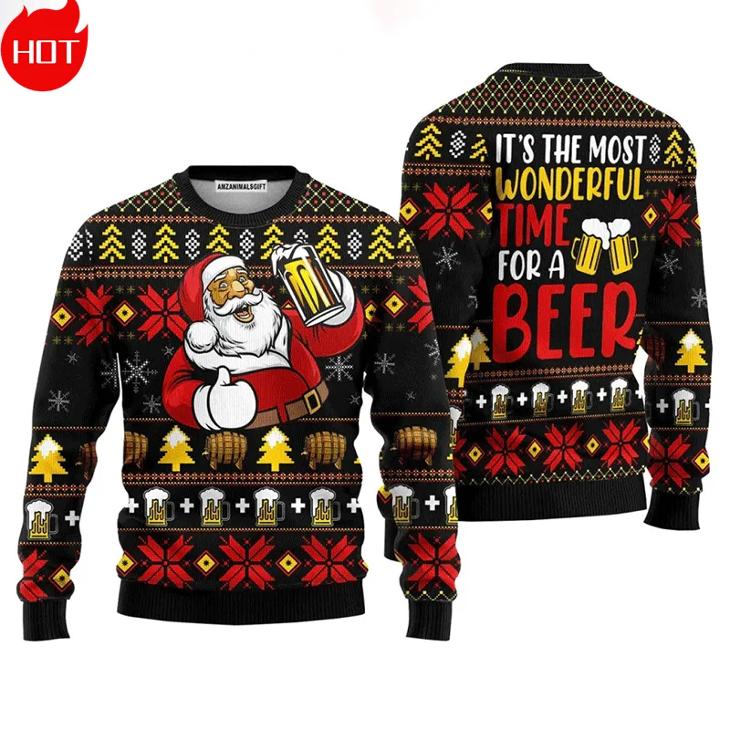 

3D Merry Christmas Printed Sweatshirts Happy Beers Time Graphic Ugly Christmas Sweaters Fashion New In Sweaters Mens Clothing