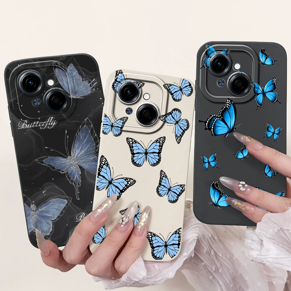 Tecno Spark GO 1/Spark GO 2025/Pop 9 뒷면 커버 Funda 꽃 나비 여성 패션 소프트 폰 케이스 액체 실리콘 Etui