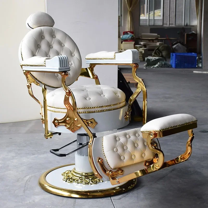Vintage Beauty Salon Furniture Luxury Royal Gold Hairdressing Chair Antique Barber Shop Chair for Sale