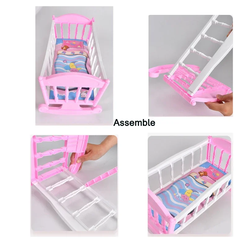 Baby Bed Cradle for 8-10 Inches Dolls Cute Dollhouse Accessories Miniature for Baby Doll Gift Toys for Children 3 Years and Up