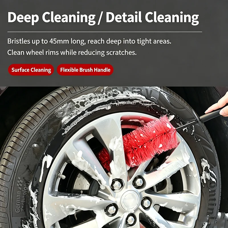 Car Wheel Cleaning Brush 45cm Long Flexible Soft Bristle Rim Brush Safe Remove Brake Dust Car Detailing Washing Tool