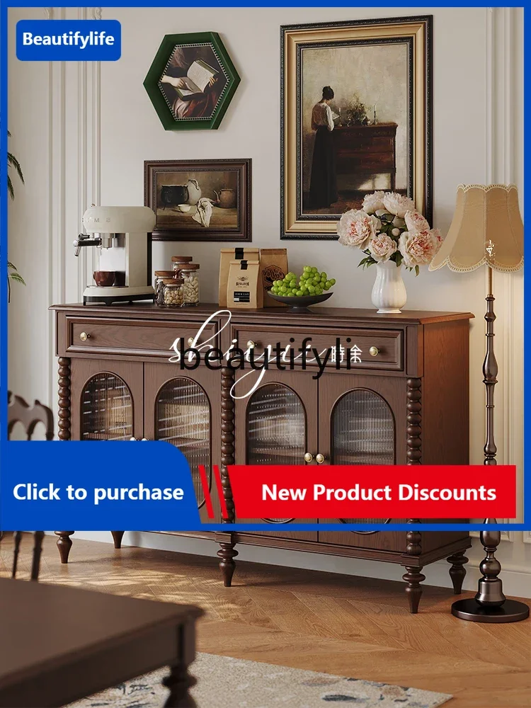 

zqqSide cabinet antique style against the wall French retro tea cupboard American solid wood locker