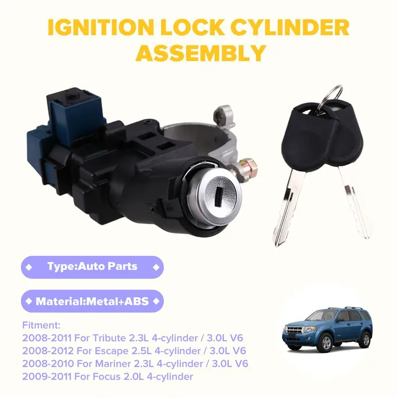 For Ford Focus Escape Mercury 2008-2011 Compatible Steering Column Lock Ignition Lock Cylinder Assembly W/Chip Keys 989-019-N29R