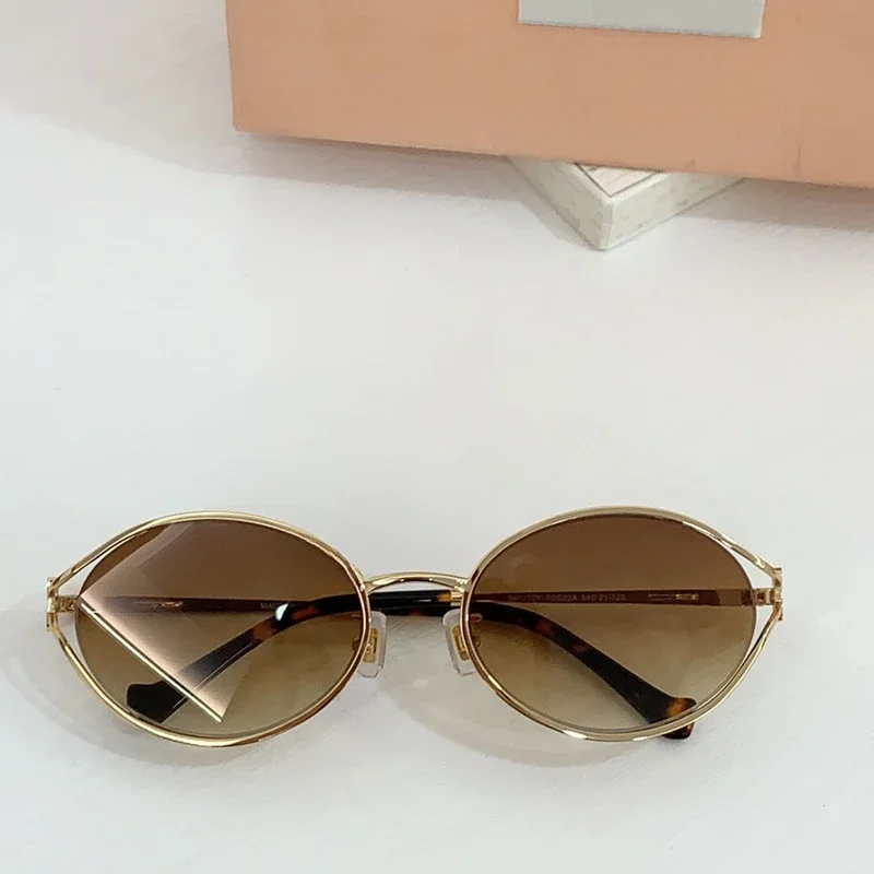 52YS Oval Sunglasses for Women Metal Small Frame Vintage Top Quality Luxury Brand Designer Glasses Party Fashion Original Box