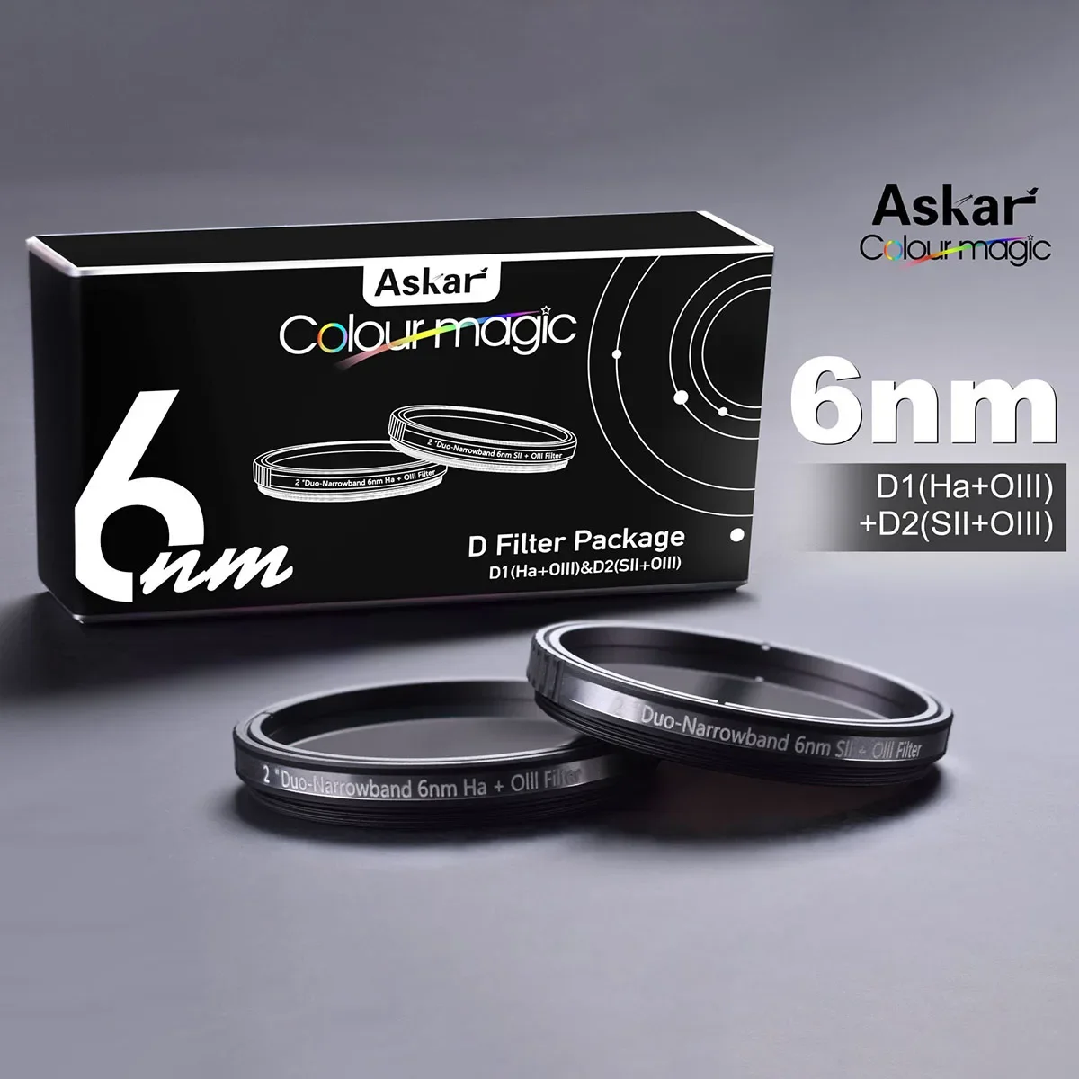 

Askar Color Magic Duo-самый узкий диапазон фильтров для создания изображений 6 нм D1 + D2 H-a/O-III & S-II/O-III (2 фильтра)-2 "установлено