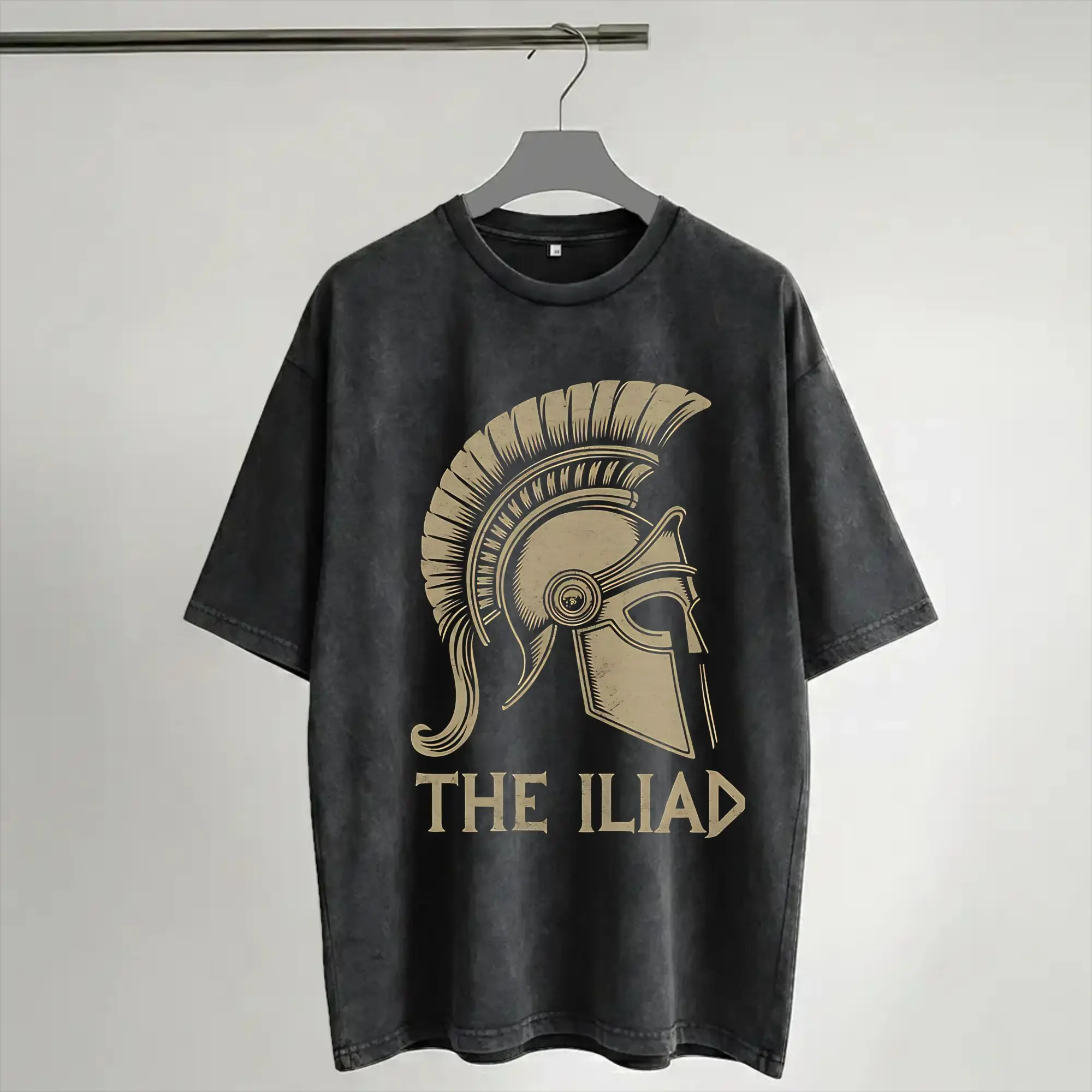 The Iliad of Homer Greek Helmet The Odysseys T Shirt Hip Hop Washed 100% Cotton Harajuku T-Shirt for Men Women Streetwear