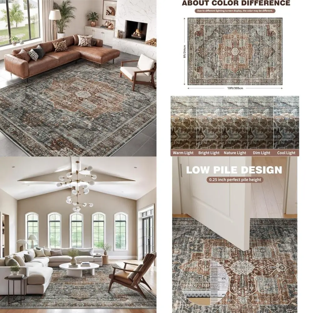 Large 8x10 Vintage-Style Washable Area Rugs with Non-Slip and Stain-Resistant Features for Living and Dining Rooms