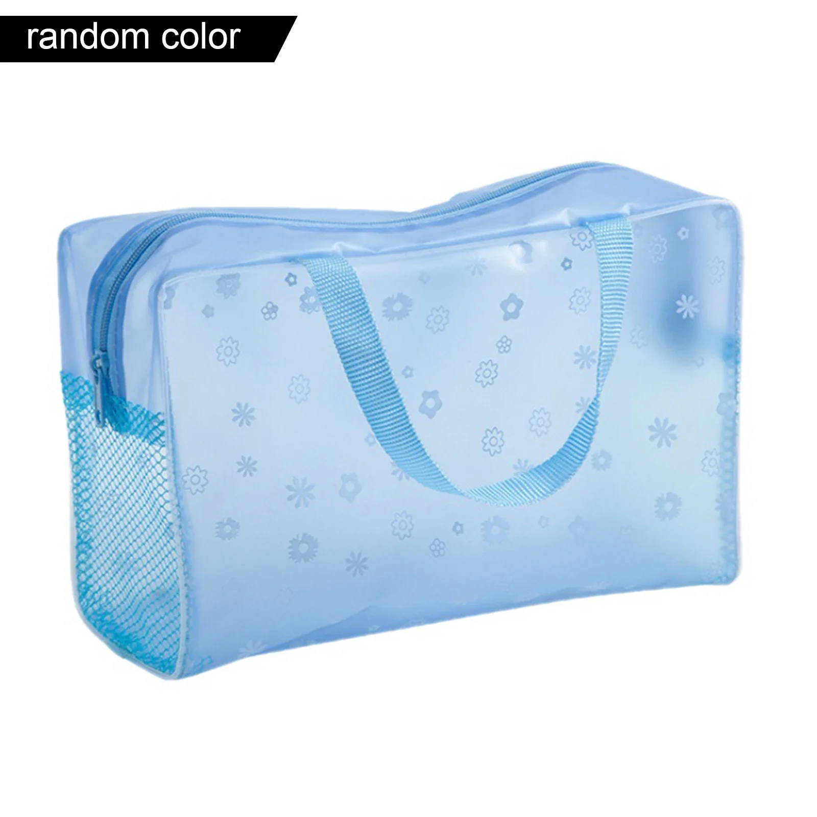 1pc Floral Waterproof Cosmetic Bag Toiletries Bath Product Travel PVC Translucent Storage Bag Random Color Home Storage Bag