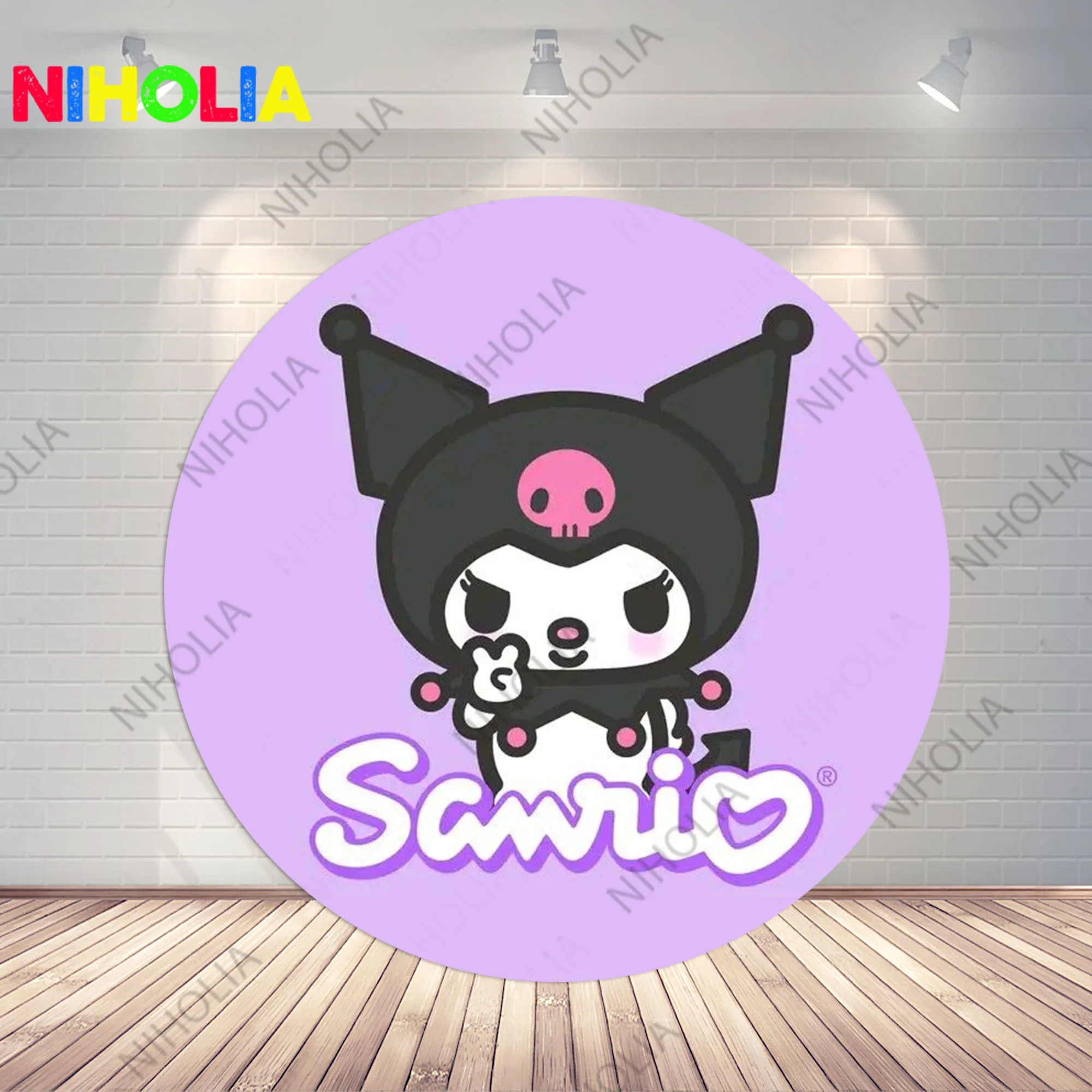 Kuromi Round Photo Background Kids Birthday Party Circle Cover Cartoon Photography Background Round Photo Booth Prop