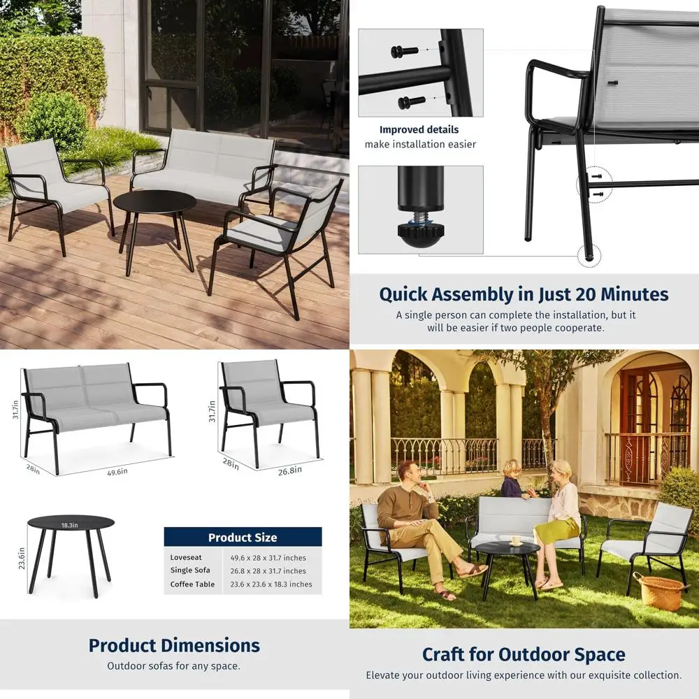 

Комплект уличной мебели из 4 предметов, водонепроницаемый набор мебели для патио, диван-софа для патио с кофейным столиком для террасы, веранды или сада, комплект из 4 предметов для патио