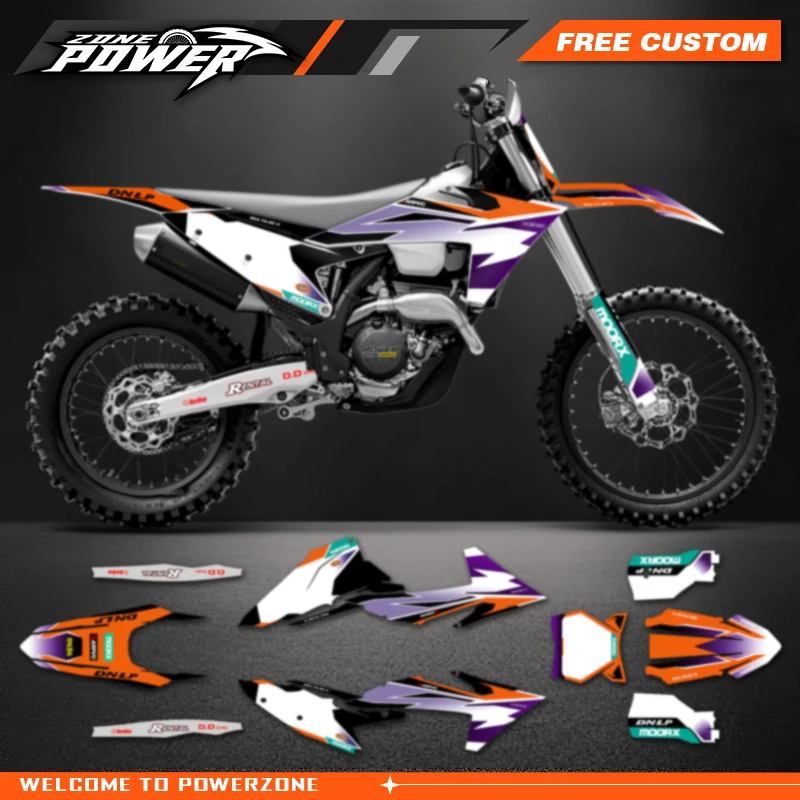 Powerzone Custom Team Graphics sfondi decalcomanie adesivi kit per KTM EXC EXC-F XCW 2024 2025 2026 SX SXF 2023 2024 2025 48