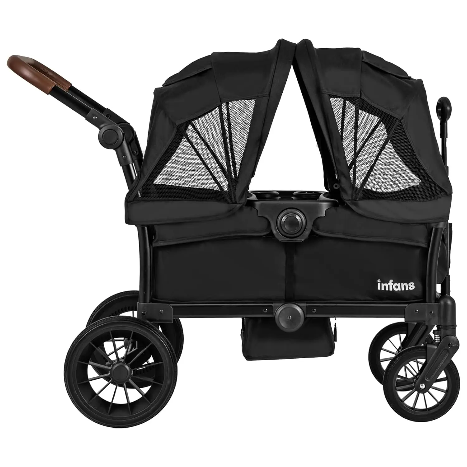 Wagon Stroller for 2 Kids, Collapsible Adjustable Push Pull Handle Bar, 2 Seater Stroller Wagon with Removable Canopy Snack Tray