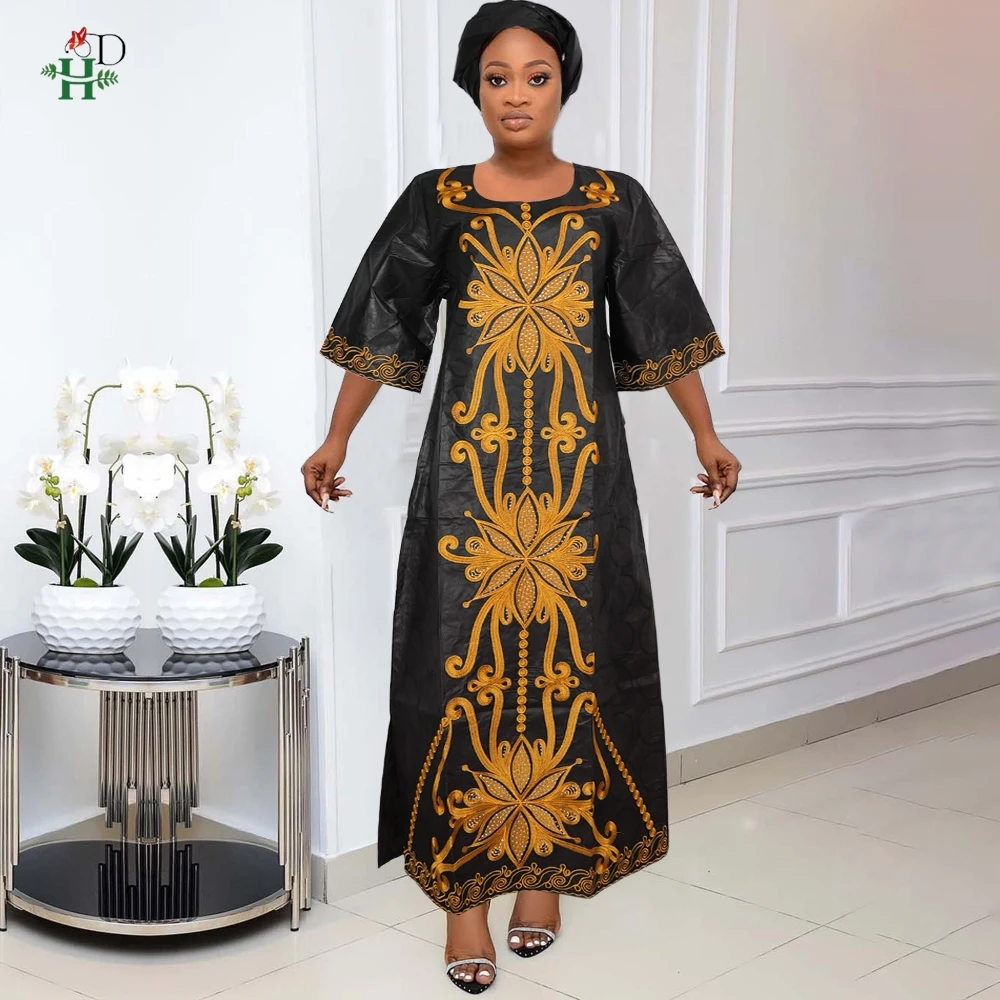 H&D African Clothes For Women Tradition Dress Embroidery Bazin Wedding Party Dress Ankara Robes Trads Wears African Clothes 2024