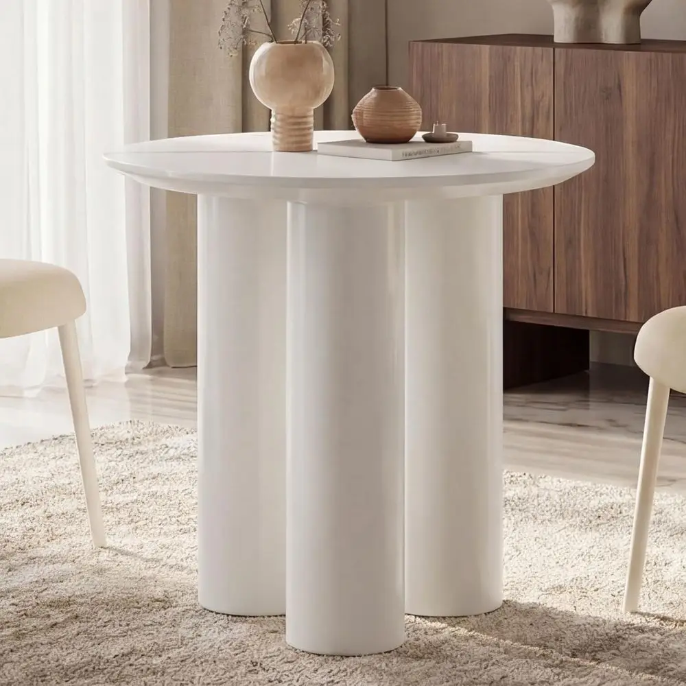 

30 Round Dining Table or Cream White Kitchen Tables with 3 Legs for Small Spaces in Dining Rooms or Restaurants