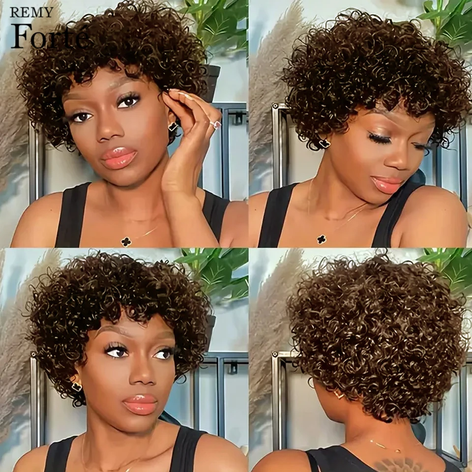 Remy Forte Pixie Cut Curly Bob Menselijk Haar Pruiken Korte Afro Kinky Krullend Bob Pruiken Menselijk Haar Volledige Machine Gemaakte Pruiken Voor Zwarte Vrouwen
