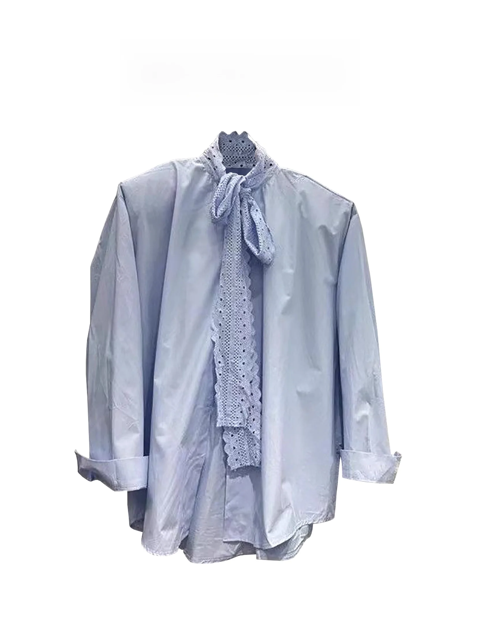 

Синяя свободная женская блузка с длинным рукавом и узлом, новинка весенней коллекции, в корейском стиле, универсальный топ, модный дизайн, свободный крой.