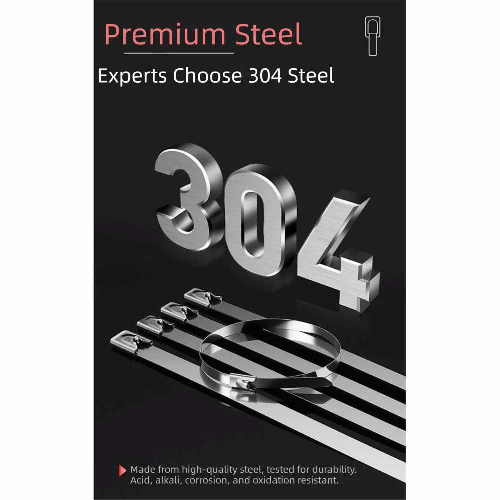 100Pcs 304 Stainless Steel Zip Ties Heat Proof 4.6mm Width Heavy Duty Organizer Multi-Purpose Heavy Duty