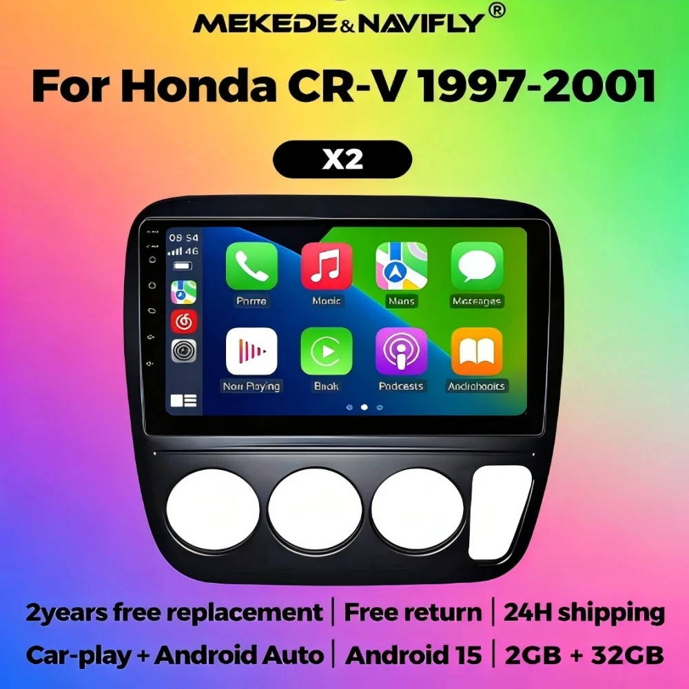 MEKEDE Android 15 Autoradio Head Unit 2 Din Car Radio For Honda CR-V CRV 1995-2001 Stereo Player Car multi-media display GPS IPS
