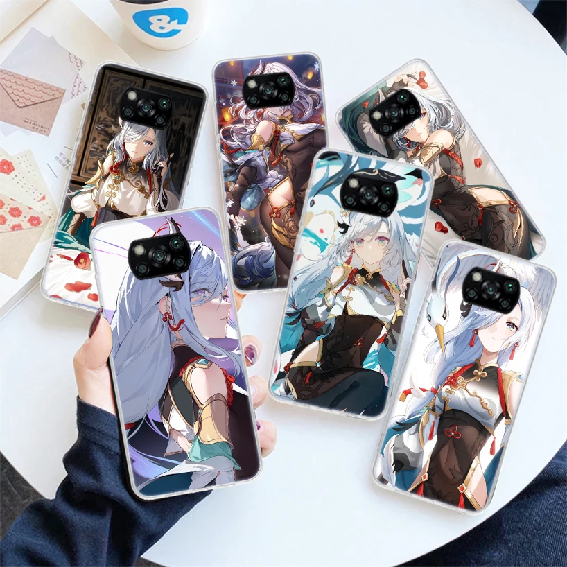 Genshin Impact Anime Shenhe Phone Case For Xiaomi Poco X6 X5 X4 X3 Pro F6 F5 F4 Gt F3 F2 F1 M5S M5 M4 M3 M2 Nfc Soft Cover Shell