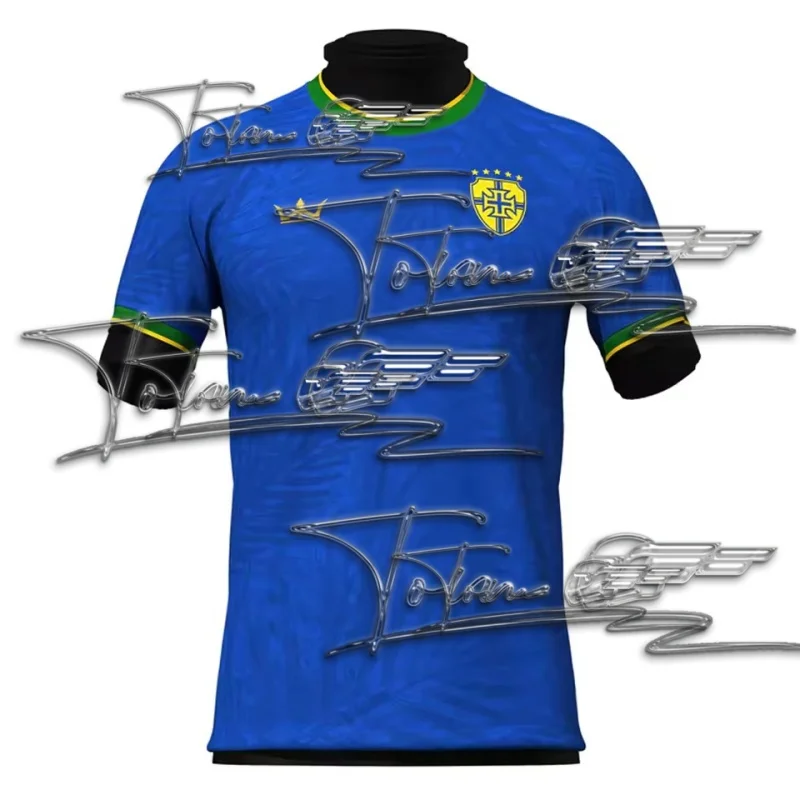 

2025 Hot Selling Brazil Men Football T-Shirt Youth Kids Training Soccer Breathable Quick Dry Short Sleeve Uniform Sport Tops Tee