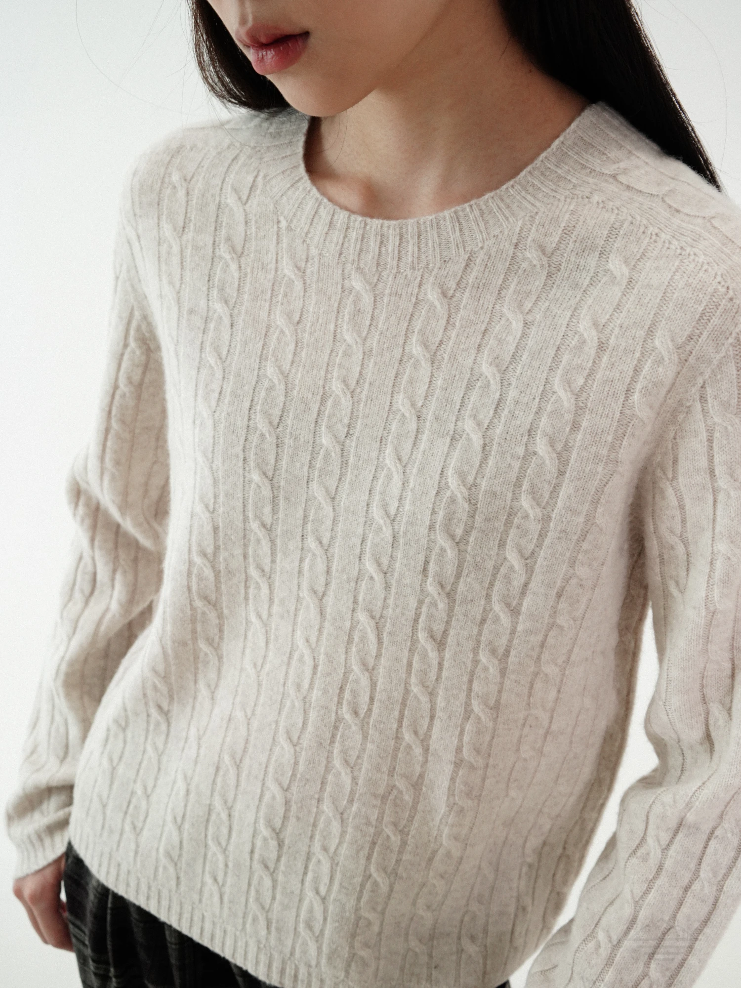 

Classic Women's round Ne Knitted Sweater Full Wool Cable Knit Soft Cotton Wool Spring Autumn Faion Commute Sle