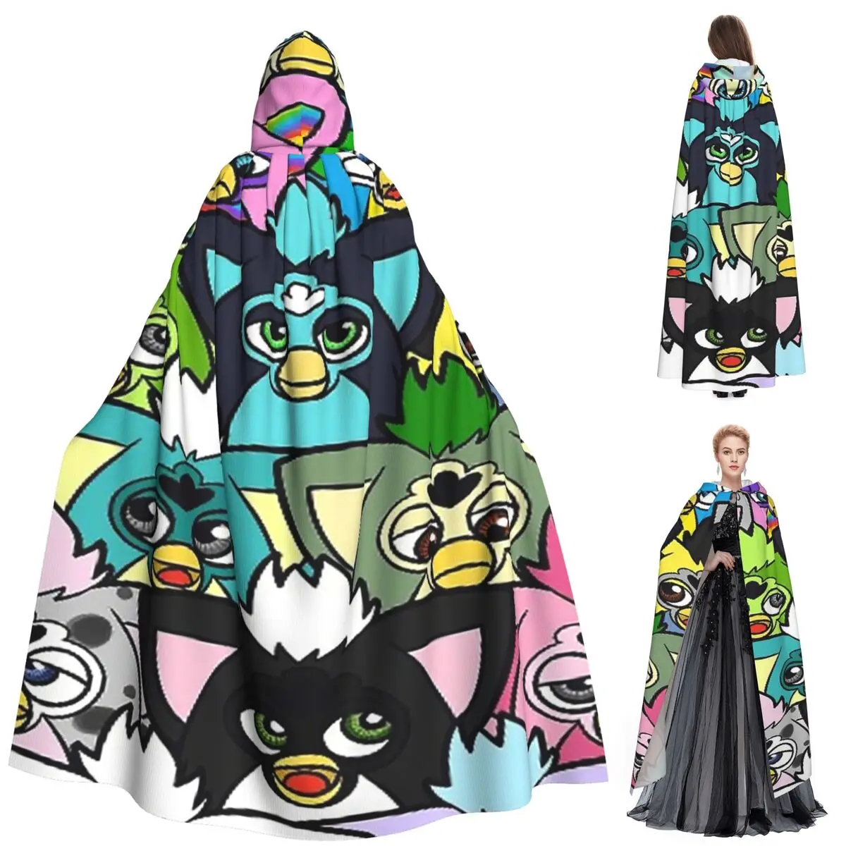 

Кошмар Фурби мультфильм робот игрушки длинный плащ с капюшоном ведьма средневековый костюм косплей накидка Хэллоуин пальто для взрослых унисекс