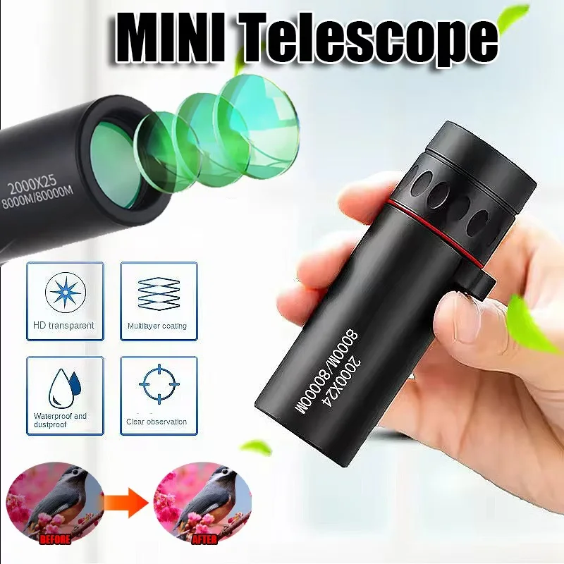 Télescope monoculaire HD 2000X24 avec adaptateur de téléphone – Mini portée portable pour l'observation des étoiles, le camping et la chasse