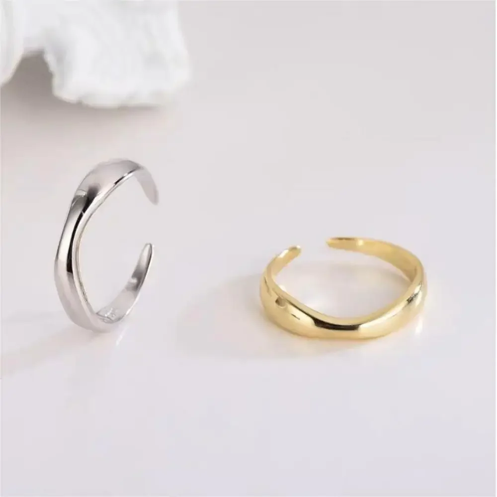 3pcs Stackable Resizable Stainless Steel Wave Cuff Ring Set