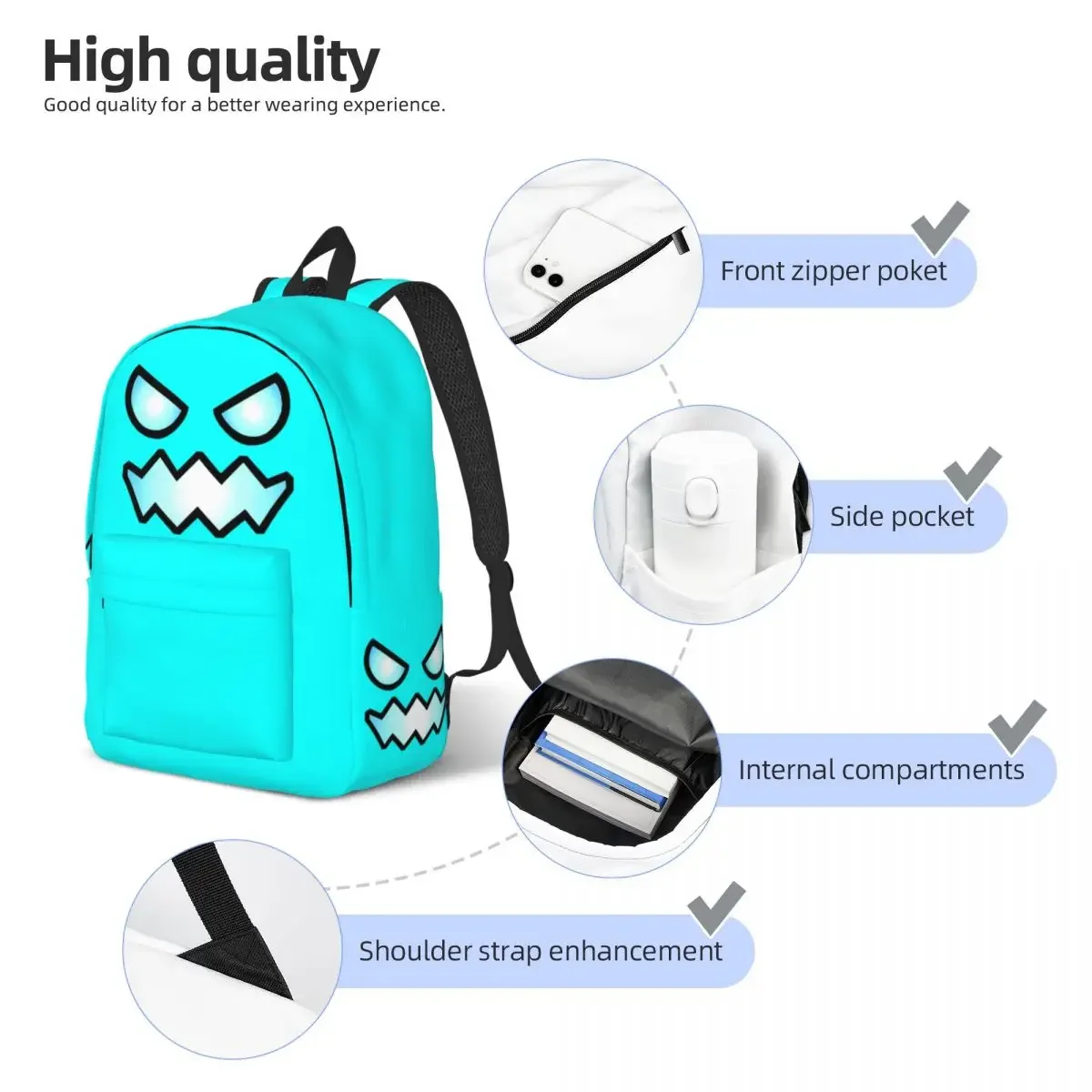 Geometry Cube Dash Game Backpack for Preschool Kindergarten School Student Unblocked Level Book Bags Boy Girl Kids Daypack