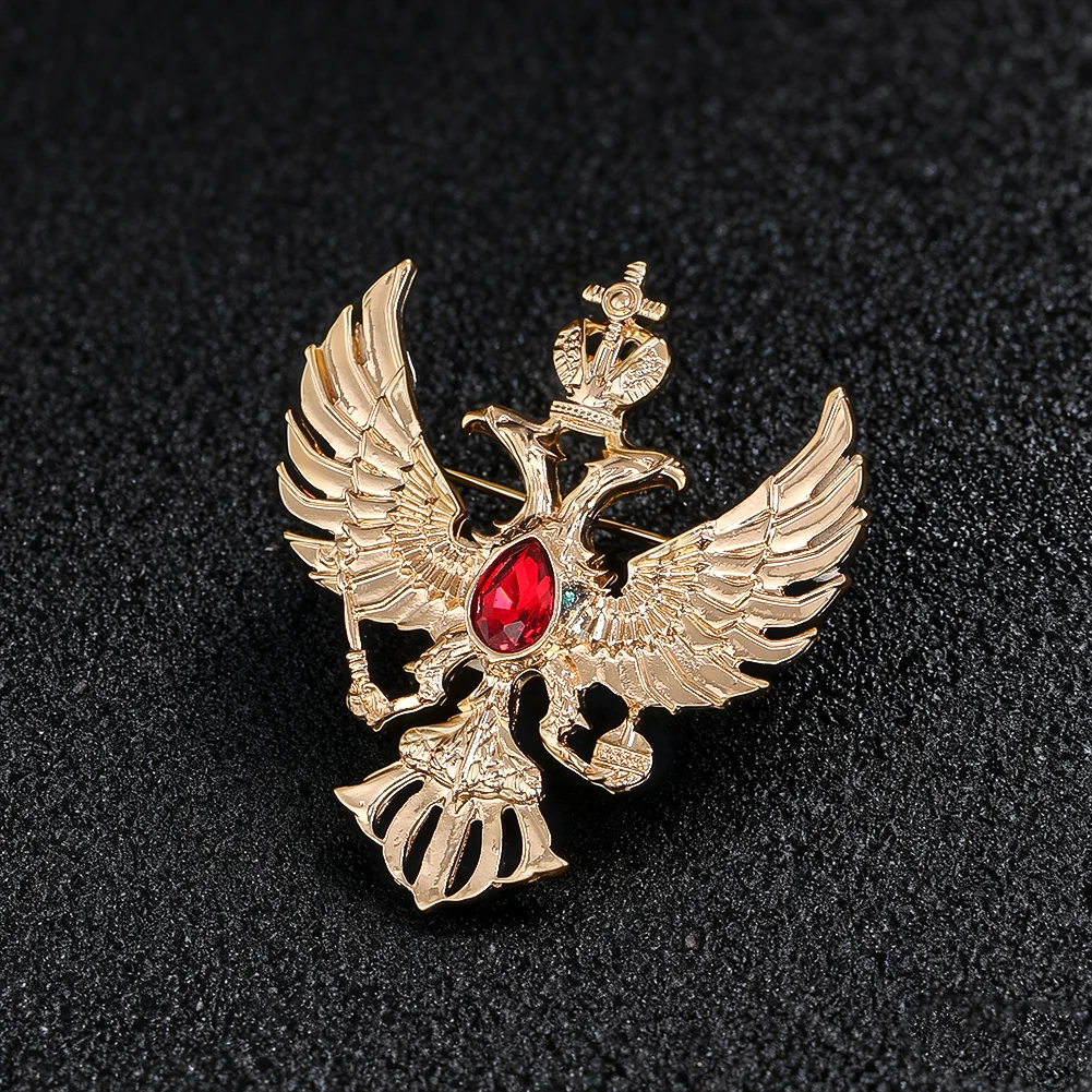 Double Headed Eagle Brooch Rhinestone Enamel Lapel Pin Badge Coat Suit Wedding Party Collar Corsage Jewelry Decor Accessories