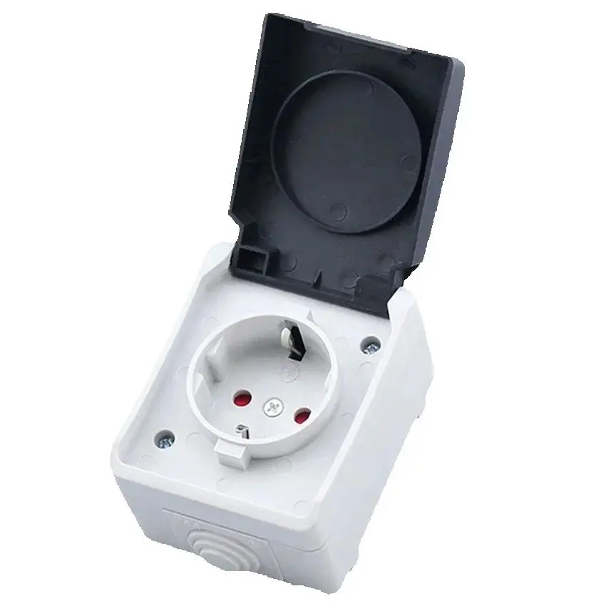European France German 16A Surface Mounted Outdoor Waterproof Power Wall Socket Kitchen Bathroom Splash-proof EU Industry Outlet