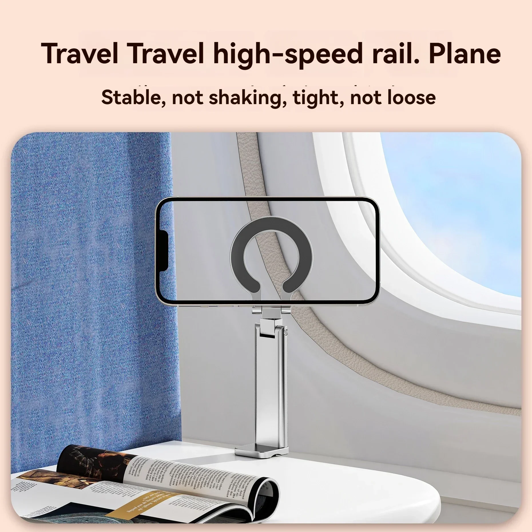 Magnetic Phone Holder Travel Essentials Flexible Rotation Hands-Free Airplane Phone Mount Seat Adjustable Phone Stand