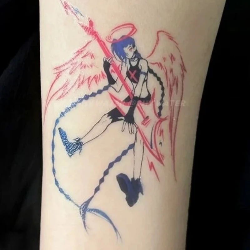 

cute gir; Arcane Demon Angel Jinx Temporary Tattoos Anime Cartoon Game Waterproof Fake Tattoo Sticker Body Art for Woman Men