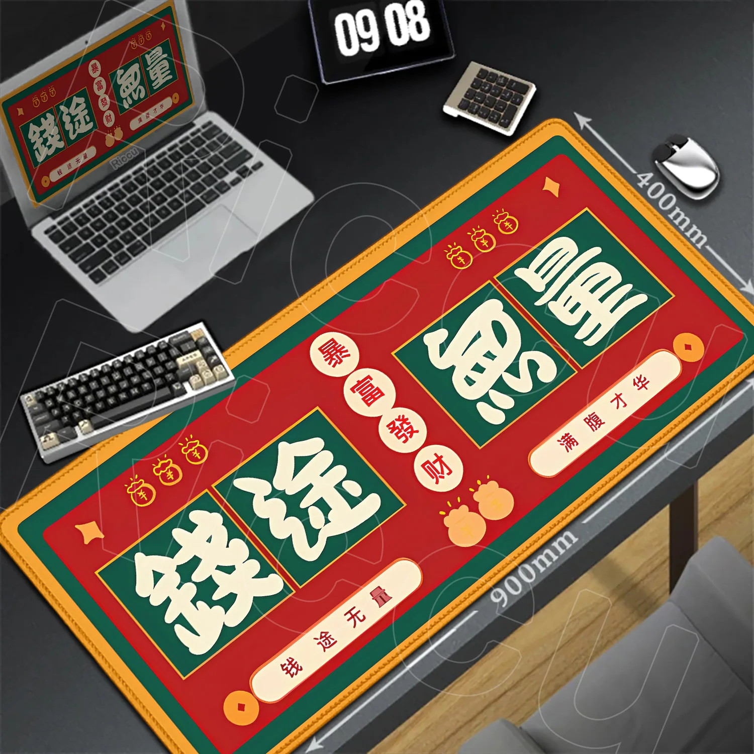 

40x90cm Large Mousepad Chinese Characters “Endless Money Path” Personalize Gamer Non-slip Mouse Pad Size For Office Long Deskmat