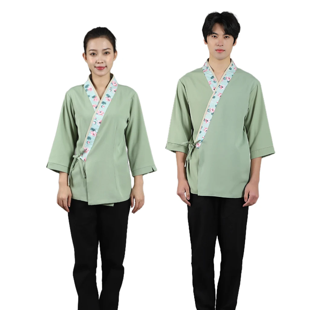 Chinese Restaurant Waiter Waitress Uniform Custom Embroidered Logo Hotel Workwear Long Sleeve Food Service Staff Work Costume