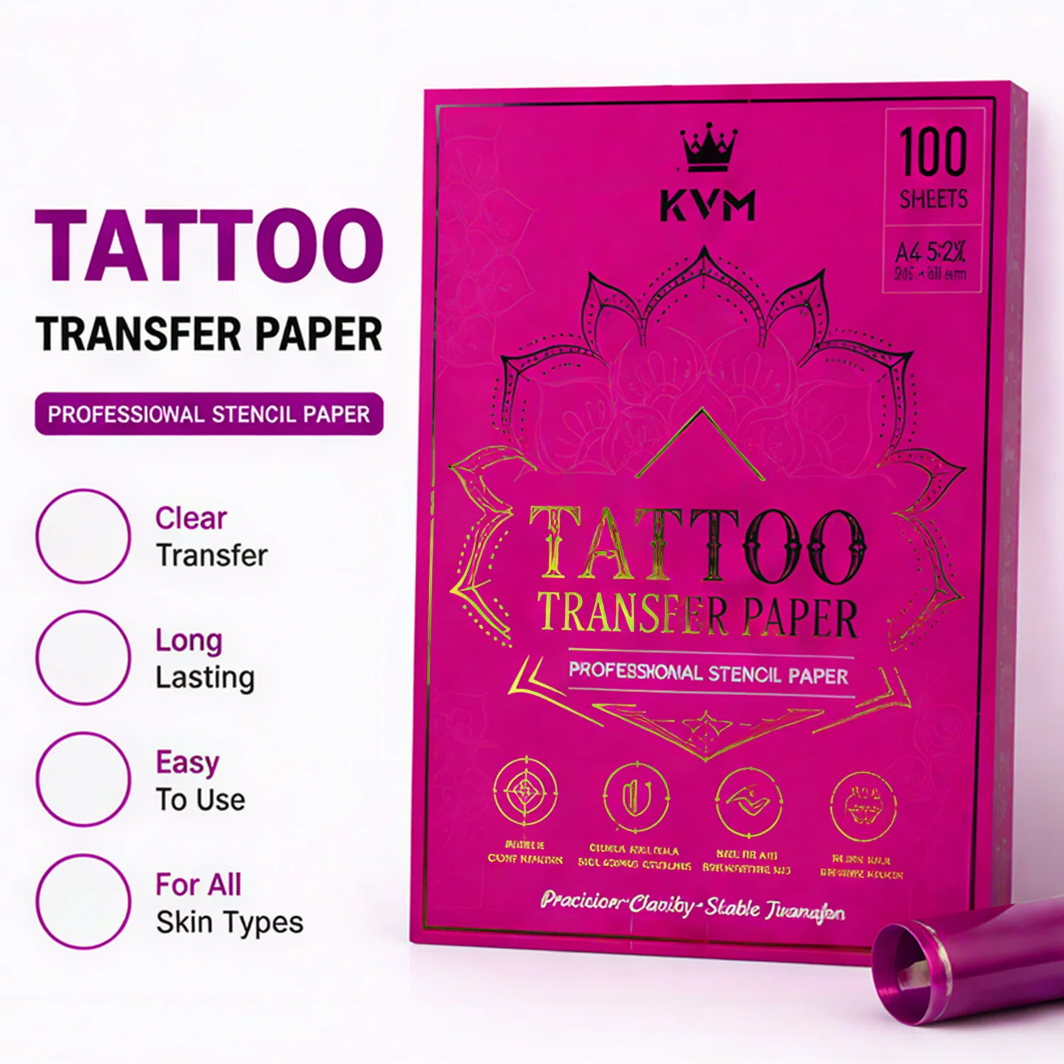 KVM Professional A4 Tattoo Transfer Paper Thermal Stencil Purple Clear Copy Paper For Tattoo Studio Artist Supplies 25/100 Sheet