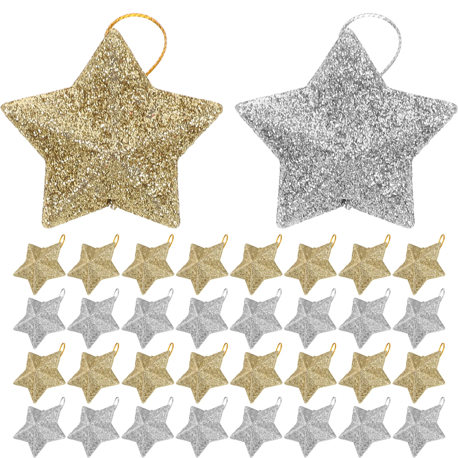 

60pcs Christmas Decoration Hanging Ornaments Glitter Five-Pointed Star Pendant For Xmas Tree Party Backdrop Decor Holiday
