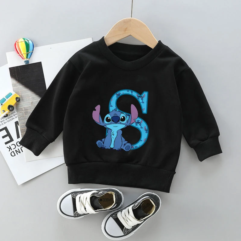 

Stitch Sweatshirt Children for Girl 26 English Letters A B C D Sweater Clothes Kawaii Cartoons Kid Boy Cute Casual Clothing Tops