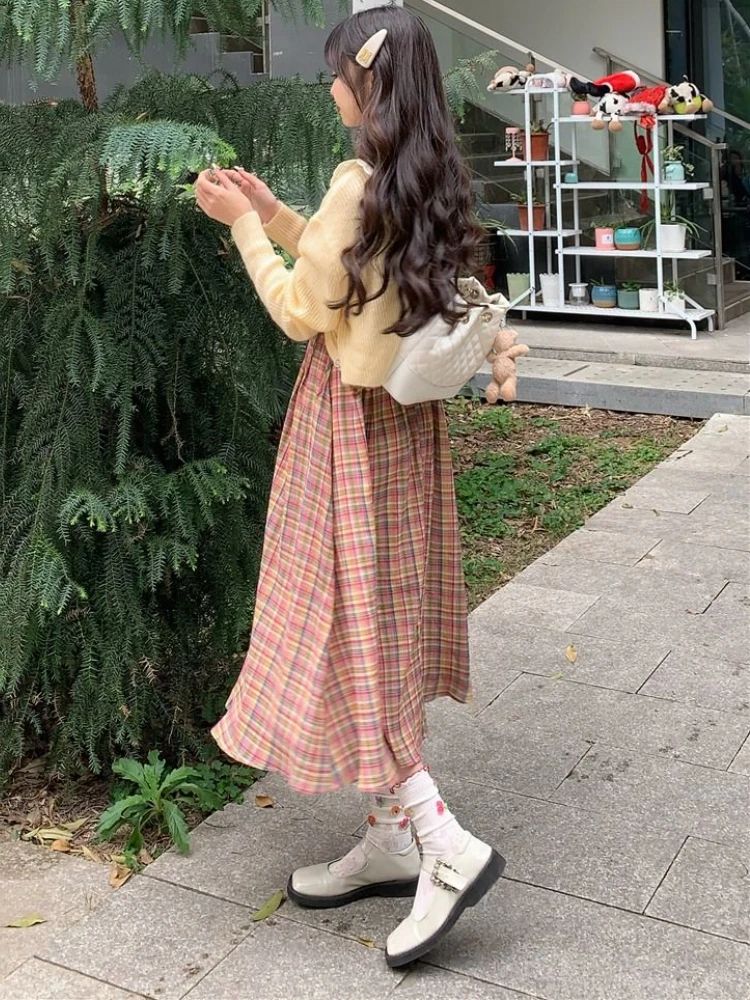 Dresses Women Plaid Spaghetti Strap Kawaii All-match Korean Style Leisure Streetwear Fashion Students Retro Chic Personality New