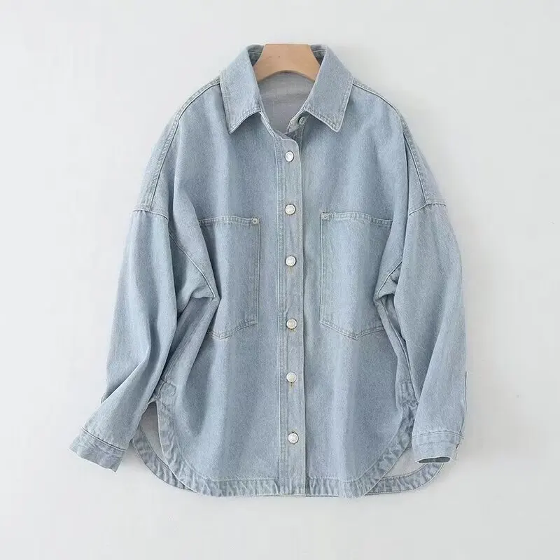 

DiYiG Women 2024 Autumn and Winter New Fashion Denim Loose Shirt Chic Lapel Button Style All-match Casual Top Blouses Mujer