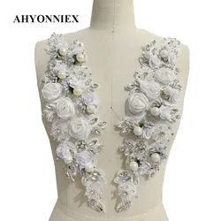 1 Piece 3D Flowers Beaded Pearl Handmade Flower Applique for Clothes High Quality Bridal Dress Wedding Decoration
