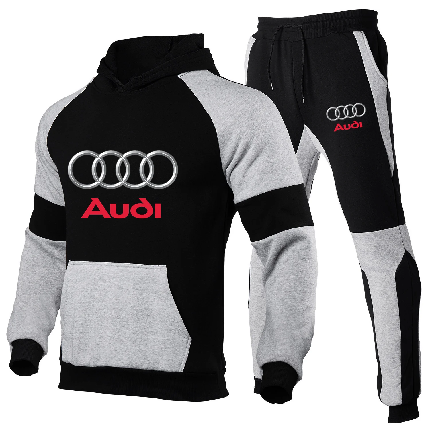 Nuevo conjunto de marca de empalme Audi para hombre, pantalones casuales de manga larga, ropa deportiva para parejas, conjunto con capucha