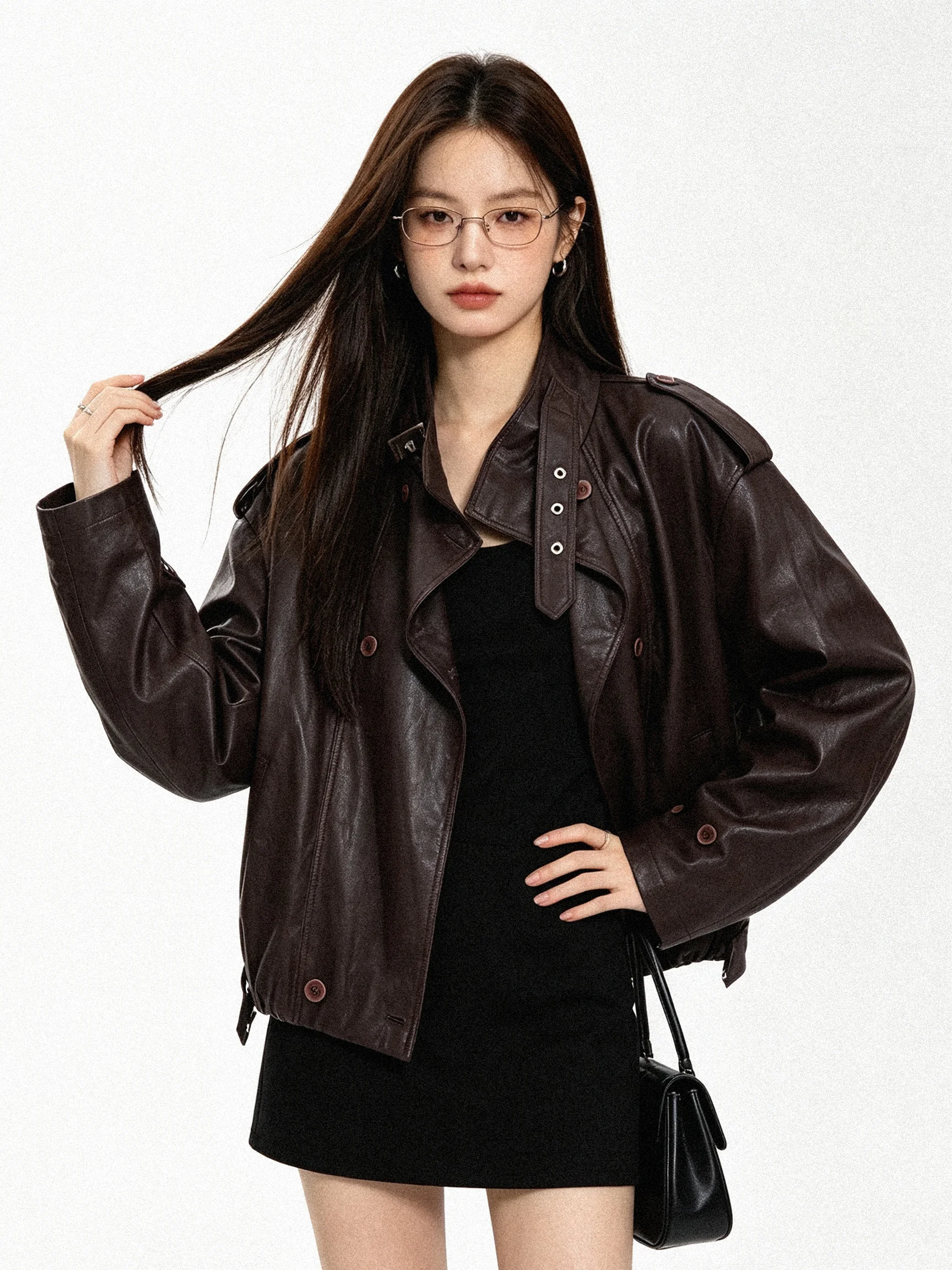 Korean Style Short Stand Collar Leather Jacket Slim Fit Biker Jacket Versatile Outerwear Youth Fashion Autumn Collection