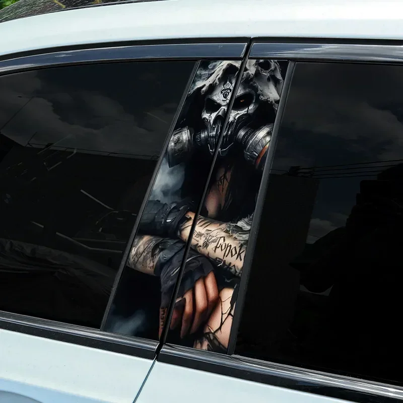 2PCS Skeleton JOKER Car Stickers for Auto Door B-pillar Waterproof Cover Scratches Sunscreen Skull Decals Halloween Decoration view 5